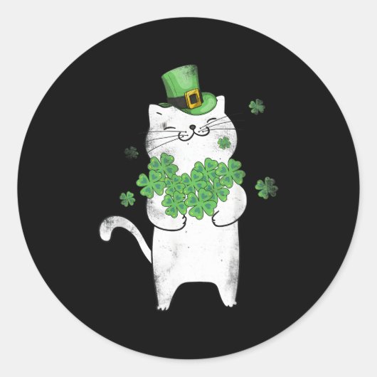 Sticker Rond Cat Leprechaun Chat Shamrock St Patrick'S Day (Devant)