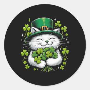 Sticker Rond Cat Leprechaun Clover St. Patricks Day Femmes Fill