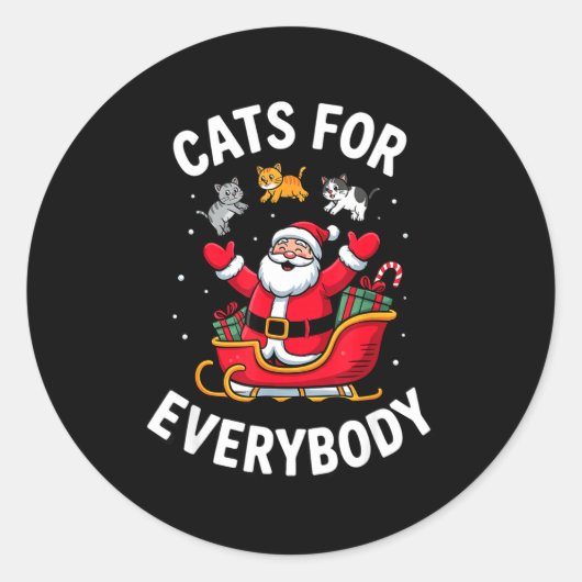 Sticker Rond Cat Lover Christmas Santa Sleigh Cats For Everybod (Devant)