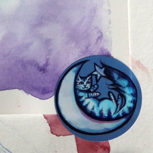 Sticker Rond Cat Moon Caturday Star Art Purple Moon Cat