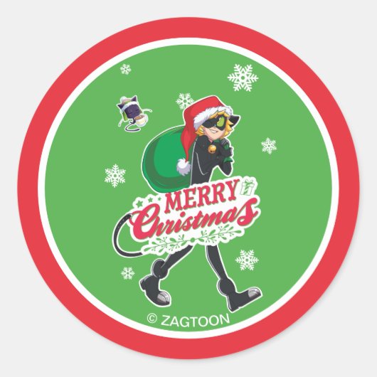 Sticker Rond Cat Noir | Joyeux Noël (Devant)