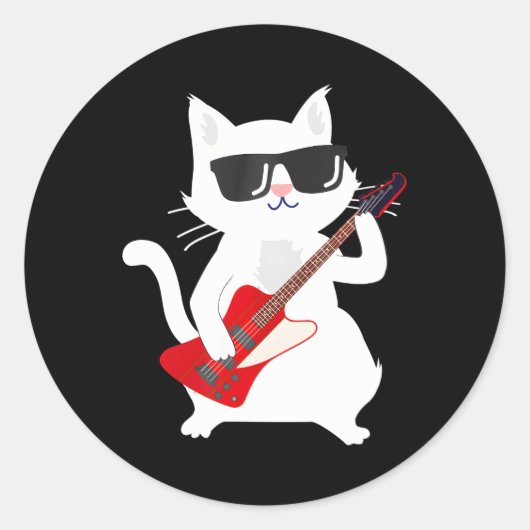 Sticker Rond Cat Playing Bass guitare (Devant)