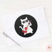 Sticker Rond Cat Playing Bass guitare (Enveloppe)