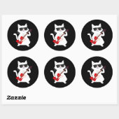 Sticker Rond Cat Playing Bass guitare (Feuille)