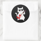 Sticker Rond Cat Playing Bass guitare (Sac)