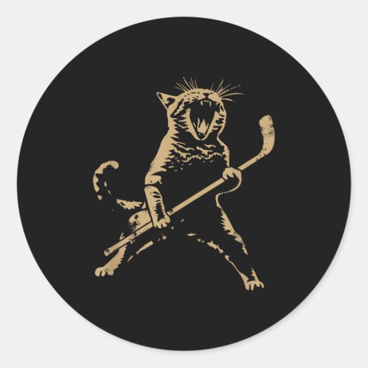 Sticker Rond Cat Playing Ice Hockey (Devant)