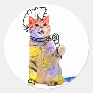 Sticker Rond Cat punk cartoon