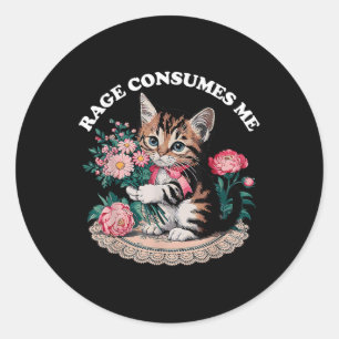 Sticker Rond Cat Rage Me Consume