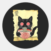 Sticker Rond Cat Ramen Japanese Funny Graphic Tees Kawaii Anime (Devant)