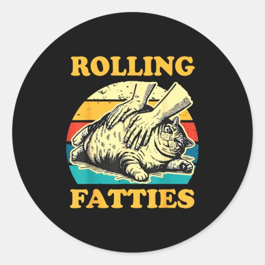 Sticker Rond Cat Rolling Fatties Funny For Men Women  (Devant)