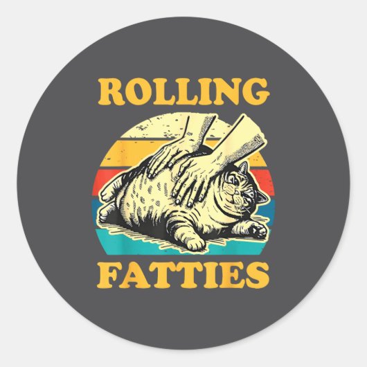 Sticker Rond Cat Rolling Fatties Funny For Men Women  (Devant)