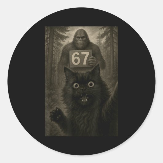 Sticker Rond Cat Selfie 67 Meme Six Seven Funny Bigfoot  (Devant)