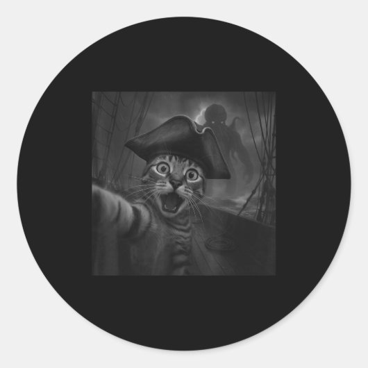 Sticker Rond Cat Selfie With Cthulhu Cosmic Horror Funny Meme M (Devant)