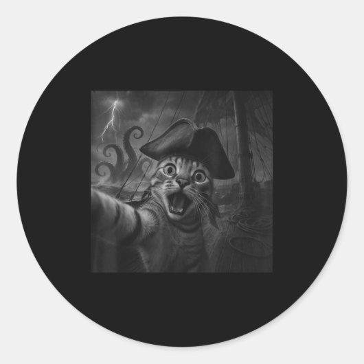 Sticker Rond Cat Selfie With Kraken Octopus Funny Meme Men Wome (Devant)