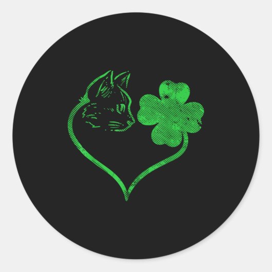 Sticker Rond Cat Silhouette Shamrock St Patricks Day Kitten Lov (Devant)