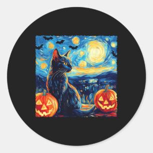 Sticker Rond Cat Starry Nuit Van Gogh Amoureux des chats Bateau