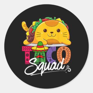 Sticker Rond Cat Taco Squad Cinco De Mayo Cute Funny Mexicain F