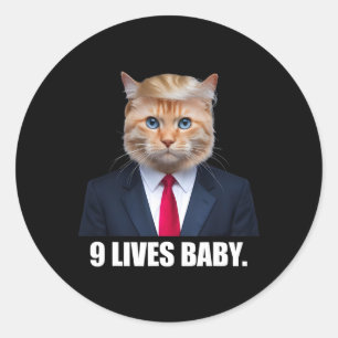 Sticker Rond Cat Trump 9 Lives Baby Trump 2024 Victoire remport