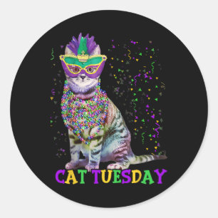 Sticker Rond Cat Tuesday Funny Mardi Gras 2025 New Orleans Mens