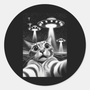 Sticker Rond Cat Ufo Funny Invasion Mème Retro Alien Cat Ufo Se
