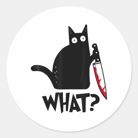 Sticker Rond Cat What_ Funny Black Cat  (Devant)