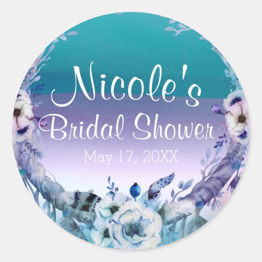 Sticker Rond Catcher de rêve Turquoise et violet Boho Chic Part (Devant)