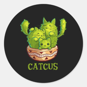 Sticker Rond Catcus Cute Chat Et Cactus Mexicains Cactus Cinco
