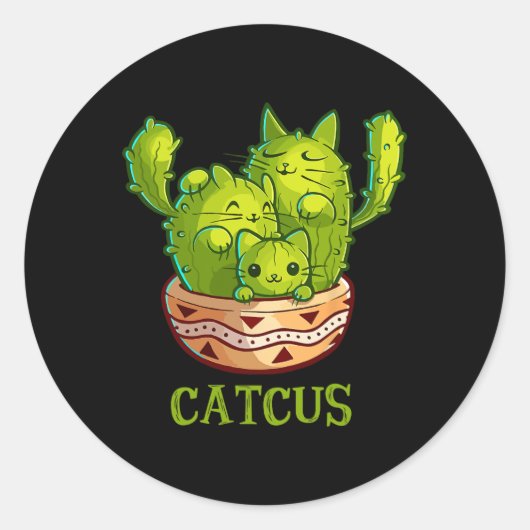 Sticker Rond Catcus Cute Chat Et Cactus Mexicains Cactus Cinco (Devant)
