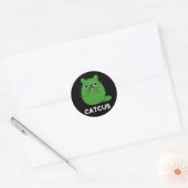 Sticker Rond Catcus Funny Chat Cactus Pun Dark BG (Enveloppe)