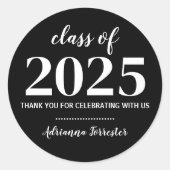 Sticker Rond Catégorie 2025 Bold | Merci diplômé noir (Devant)