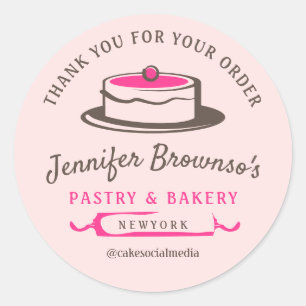 Sticker Rond Catering gâteau élégant rose merci