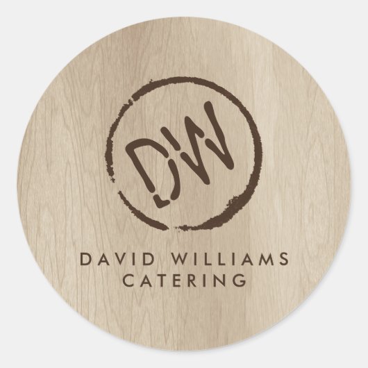 Sticker Rond Catering Monogramme Stampé Bois Rustique (Devant)