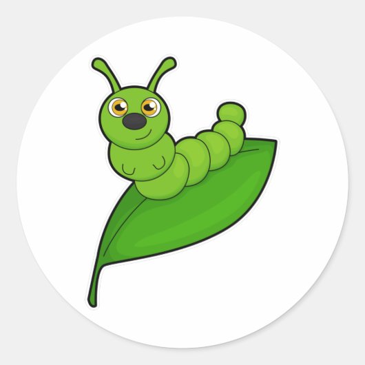 Sticker Rond Caterpillar avec feuille (Devant)