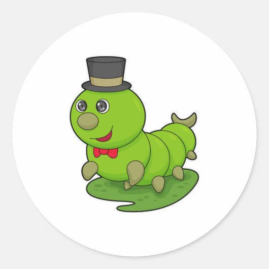 Sticker Rond Caterpillar en Gentleman avec Cylindre (Devant)