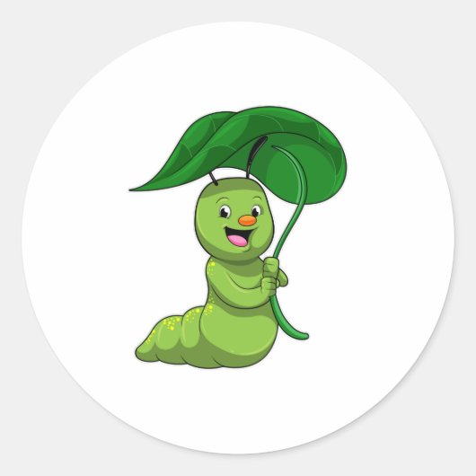 Sticker Rond Caterpillar with Leaf as Parasol (Devant)