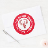 Sticker Rond Catéus rouge en blanc avec contact d'urgence (Enveloppe)