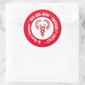 Sticker Rond Catéus rouge en blanc avec contact d'urgence (Sac)