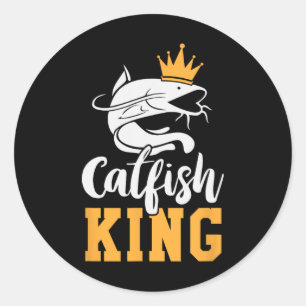 Sticker Rond Catfish King Design Funny Catfish Fishing Cadeau