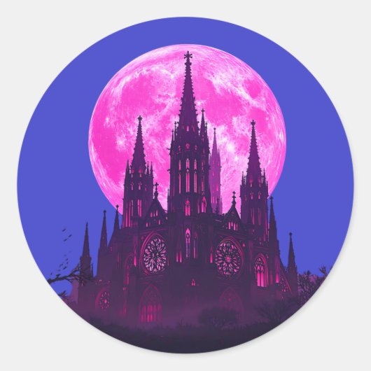 Sticker Rond Cathédrale gothique de la Lune rose (Devant)