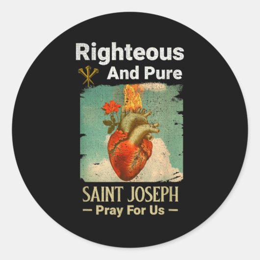 Sticker Rond Catholic St. Joseph, Patron Saint Of Fathers, Pray (Devant)
