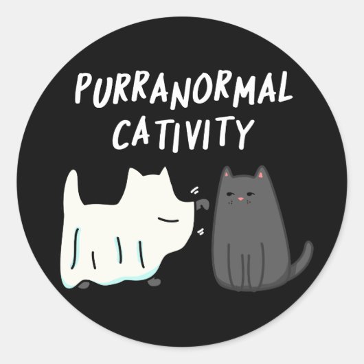 Sticker Rond Cativité puranormale Halloween Chat Pun Dark BG (Devant)