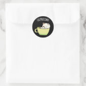 Sticker Rond Catpuccino Funny Kitty Chat En Coupe Pun Dark BG (Sac)