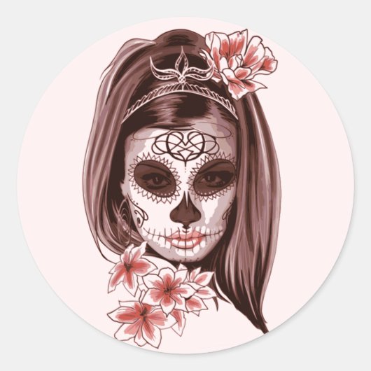 Sticker Rond Catrina Dia De Los Muertos (Devant)