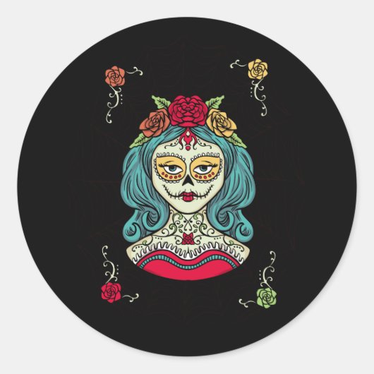 Sticker Rond Catrina Día de Muertos Web (Devant)