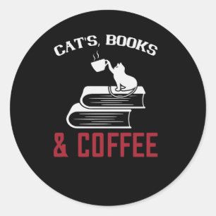 Sticker Rond Cats Books & Coffee