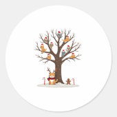 Sticker Rond Cats In Snow Tree Winter Christmas Santa Hat X-mas (Devant)