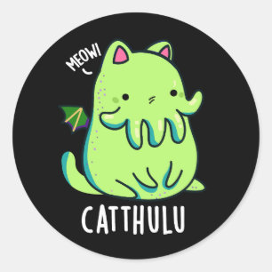 Sticker Rond Catthulu Funny Cthulhu Cat Pun Dark BG