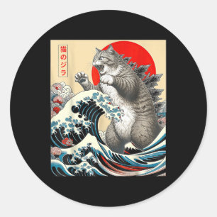 Sticker Rond Catzilla Cat Art japonais