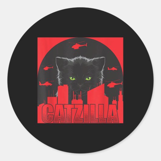 Sticker Rond Catzilla Chat Japonais Chat Drôle Catzilla (Devant)