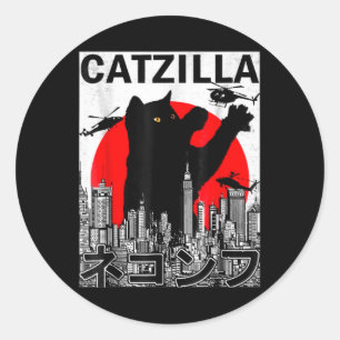 Sticker Rond Catzilla Cute Art Japonais Chat Stuff pour Amoureu